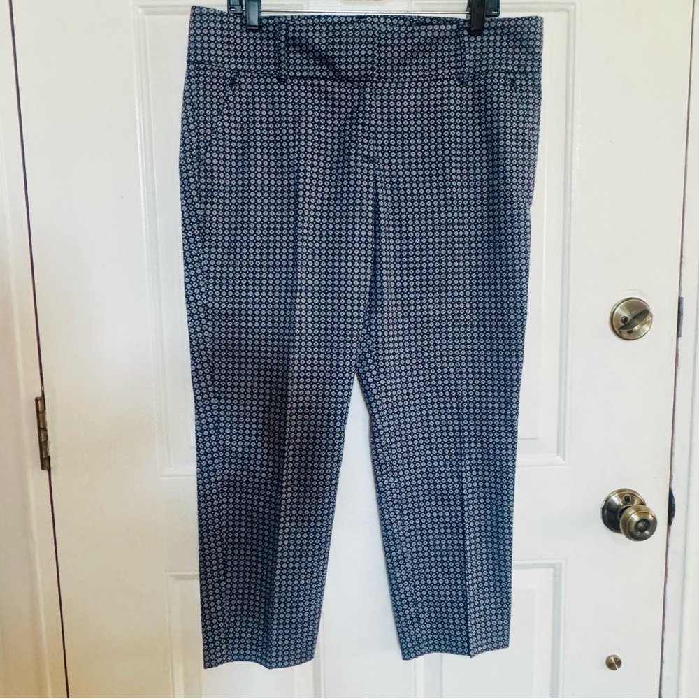 Ann Taylor Women’s Navy Blue and White Patterned Ankle Chinos